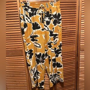 Nina Parker Mustard, Black and White Floral Print Wide Leg Pants